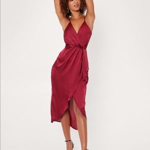 Wrap Satin Midi Dress